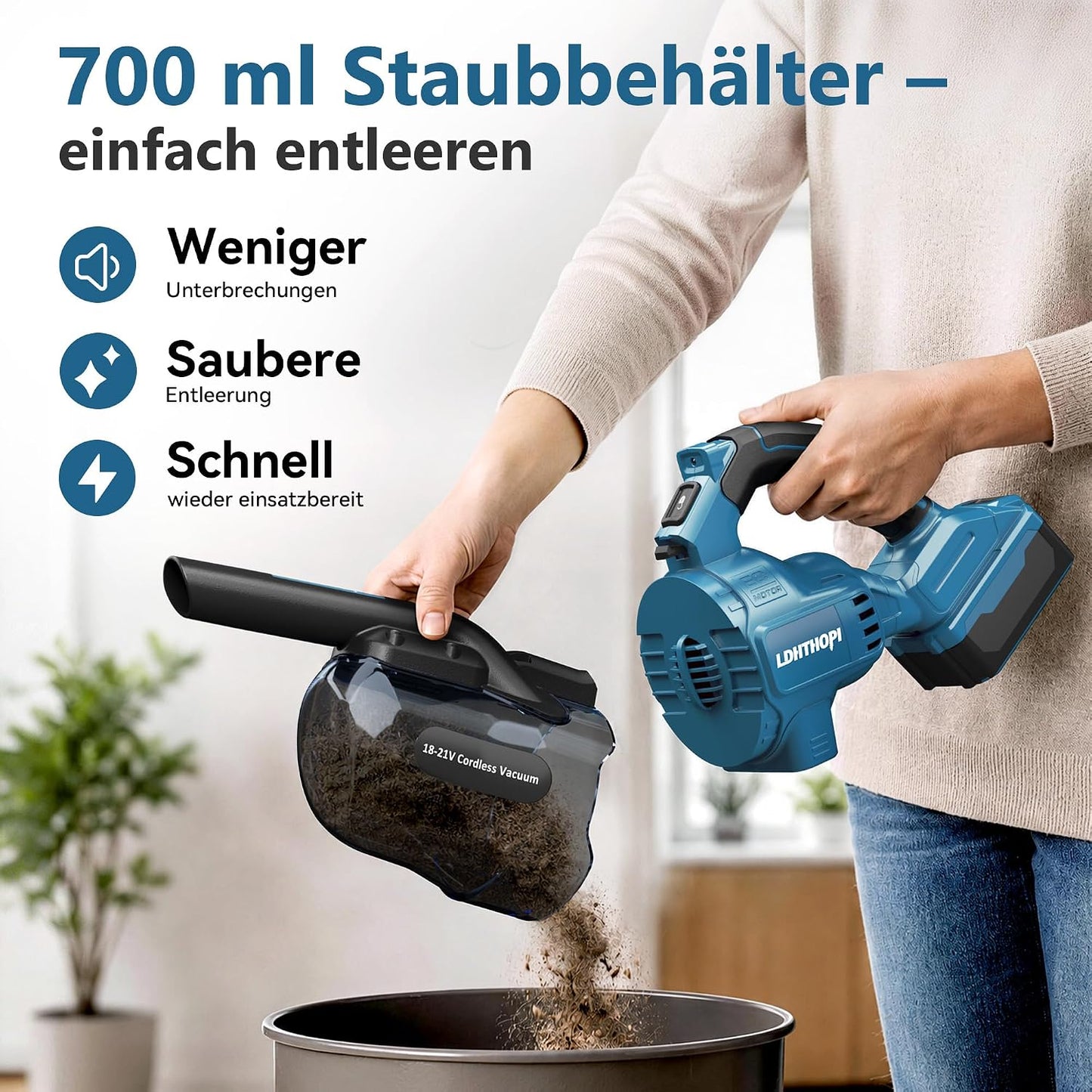 5in1 Akkustaubsauger für Teppich und Hartboden, Makita kompatibel, Blau
