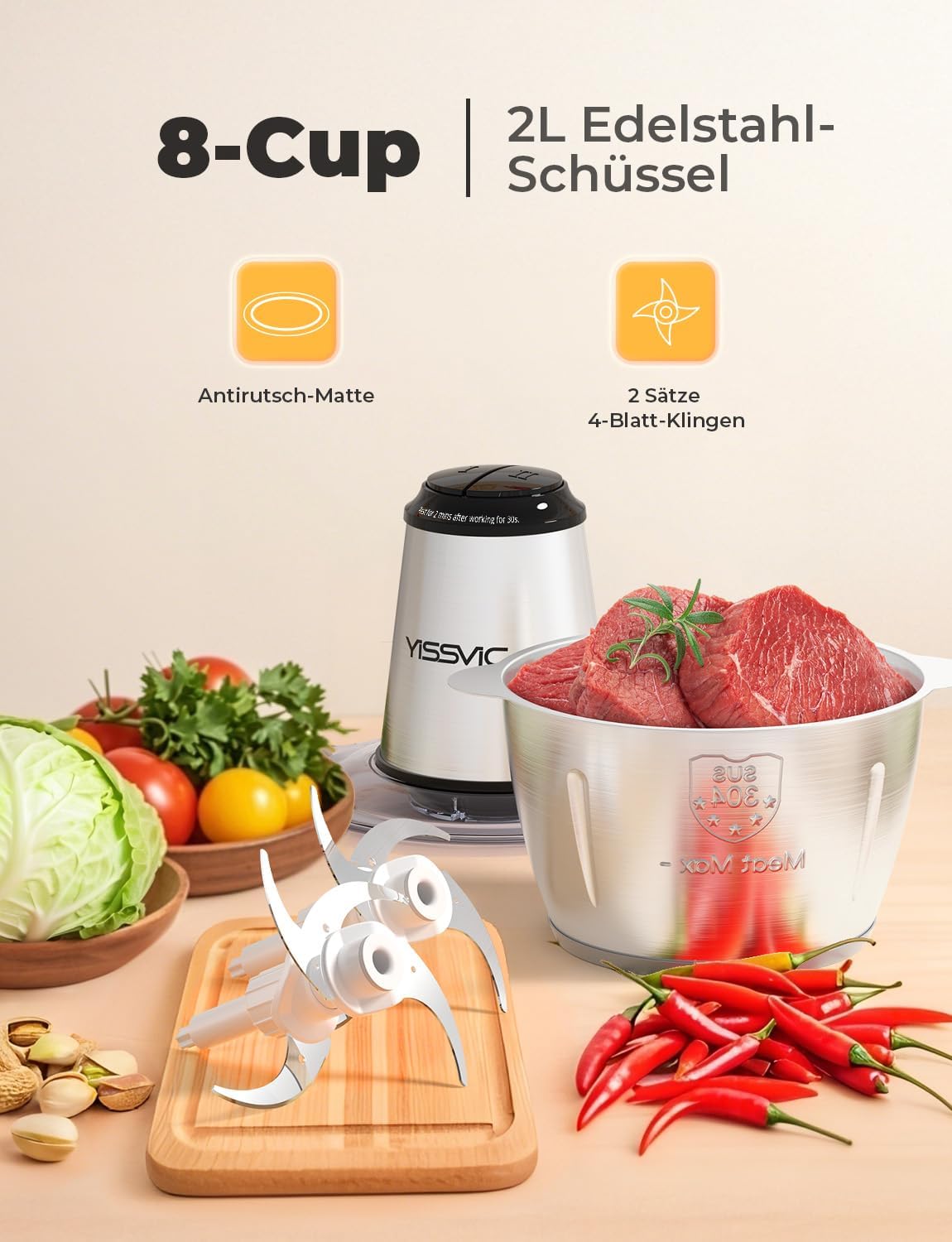 Elektrischer Multizerkleinerer, 2L（acciaio inossidabile）
