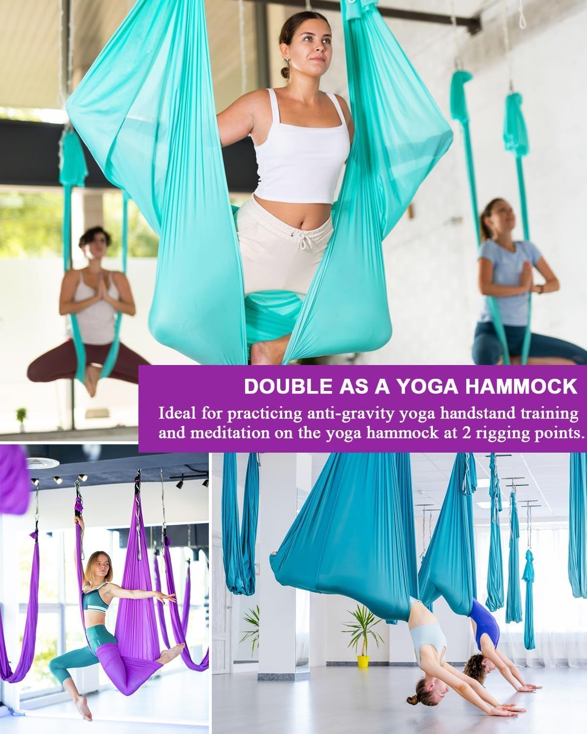 Aerial Yoga Tuch-Set mit Zubehör, 8 m, Violett