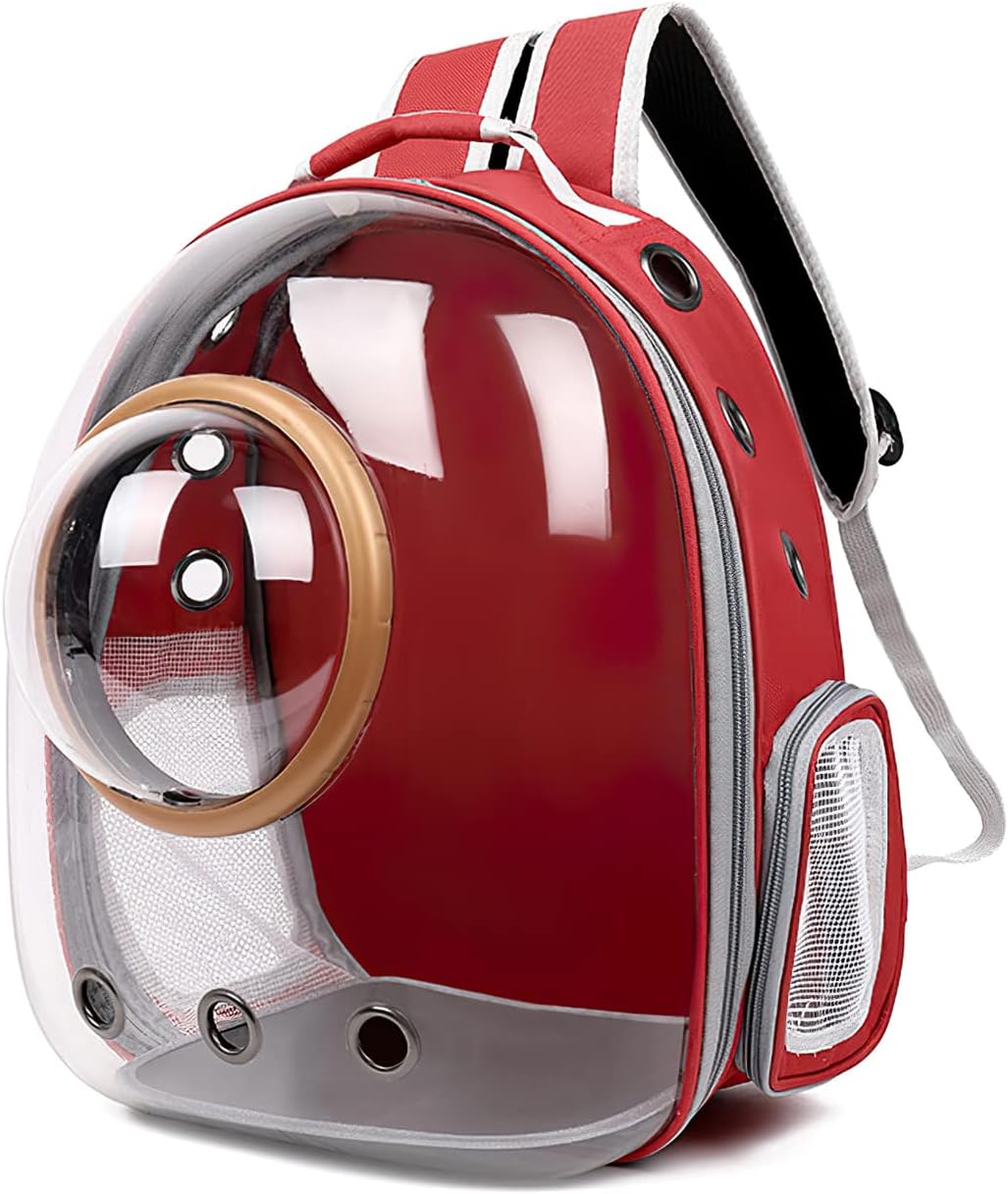 Haustier-Rucksack mit transparenter Blasenabdeckung, Rot 35*45*28CM