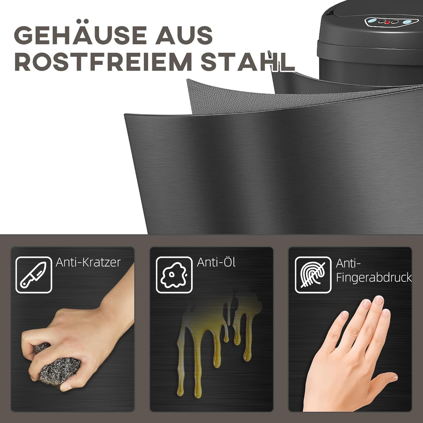 Automatischer Mülleimer mit Bewegungssensor, 42 L Schwarz