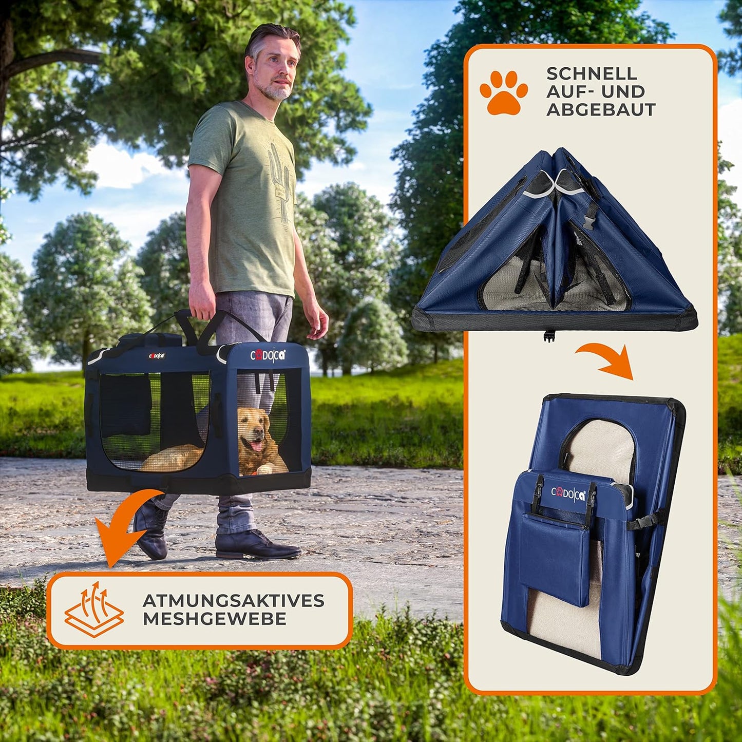 Faltbare Hundetransportbox, L 50 x B 34 x H 36 cm Navy Blau