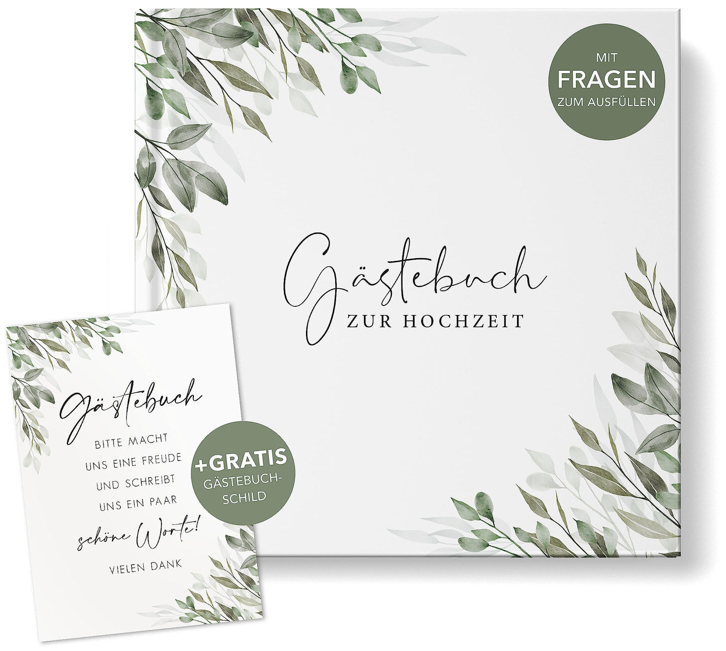 Hochzeit-Gästebuch mit Fragen zum Ausfüllen, mit Fragen Eukalyptus