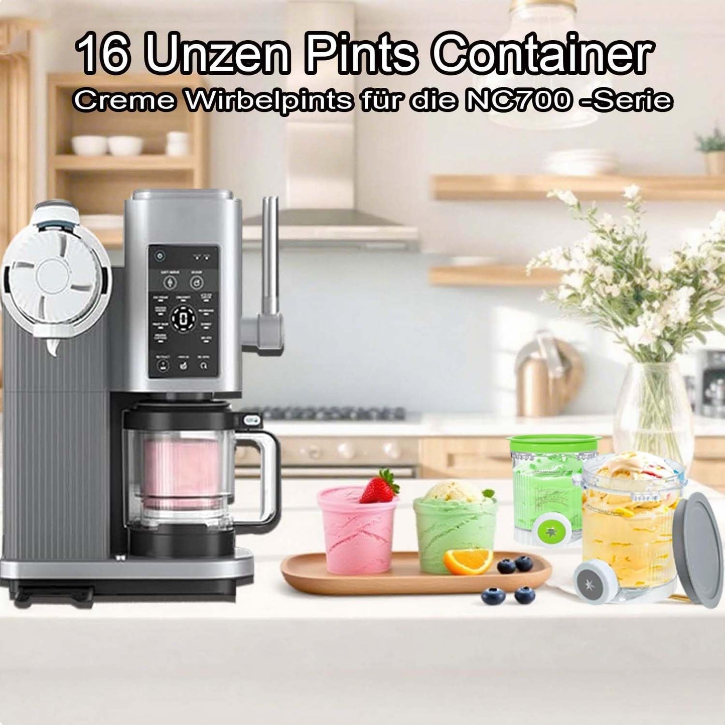 4-teiliges Eisbehälter-Set für Ninja Swirl Creami Serie NC701 & NC700, mit Eislöffel