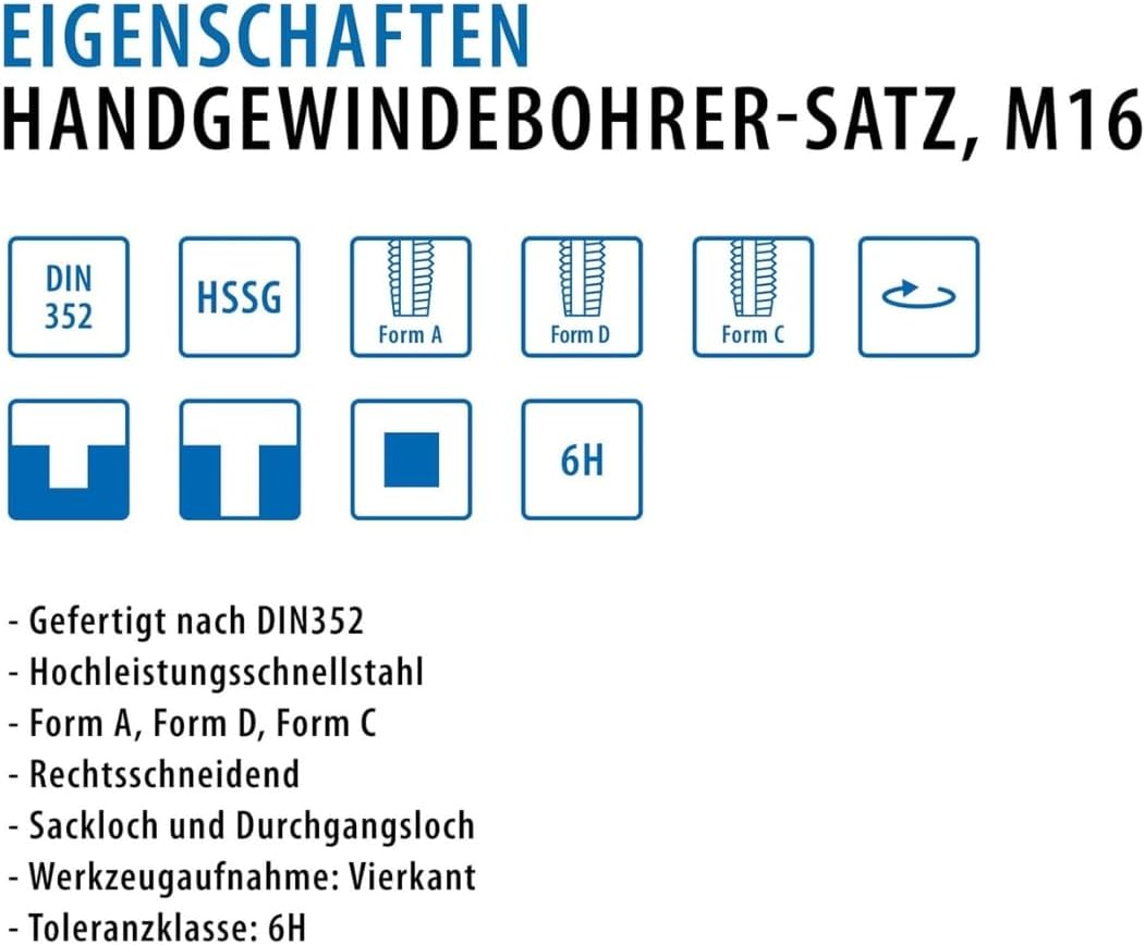 00105270 Gewindebohrer-Satz M16, Hochgeschwindigkeitsstahl, M16