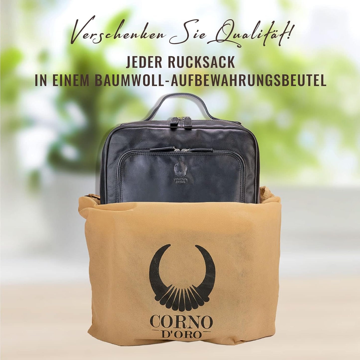 Lederrucksack mit Organizer-Fach, Schwarz
