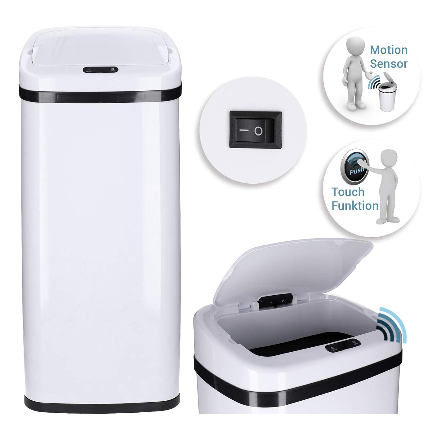 Automatischer Sensor-Mülleimer, 40 Liter|Weiss - Rechteckig