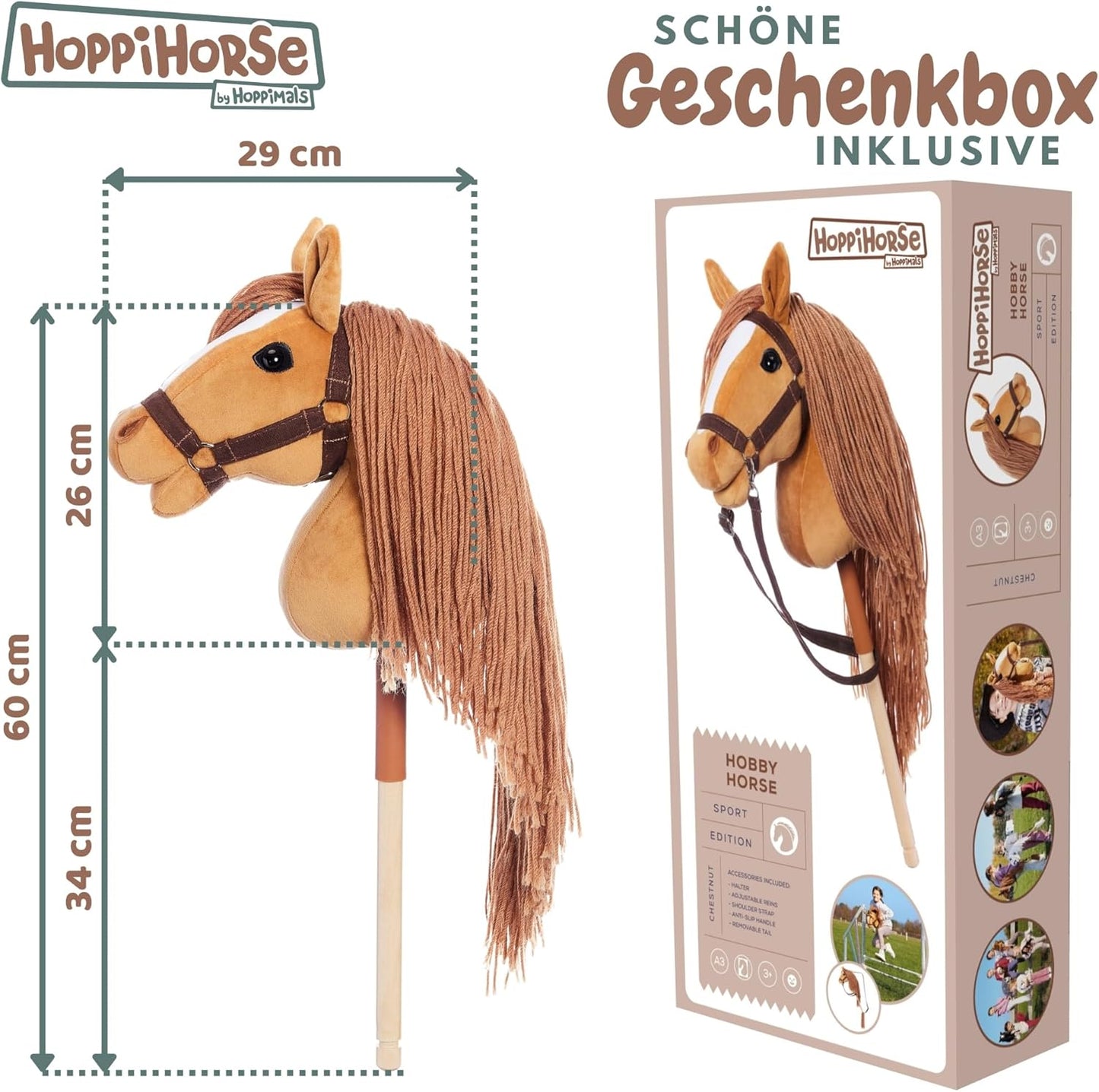 Steckenpferd mit Trense, A3 - LARGE Kastanie