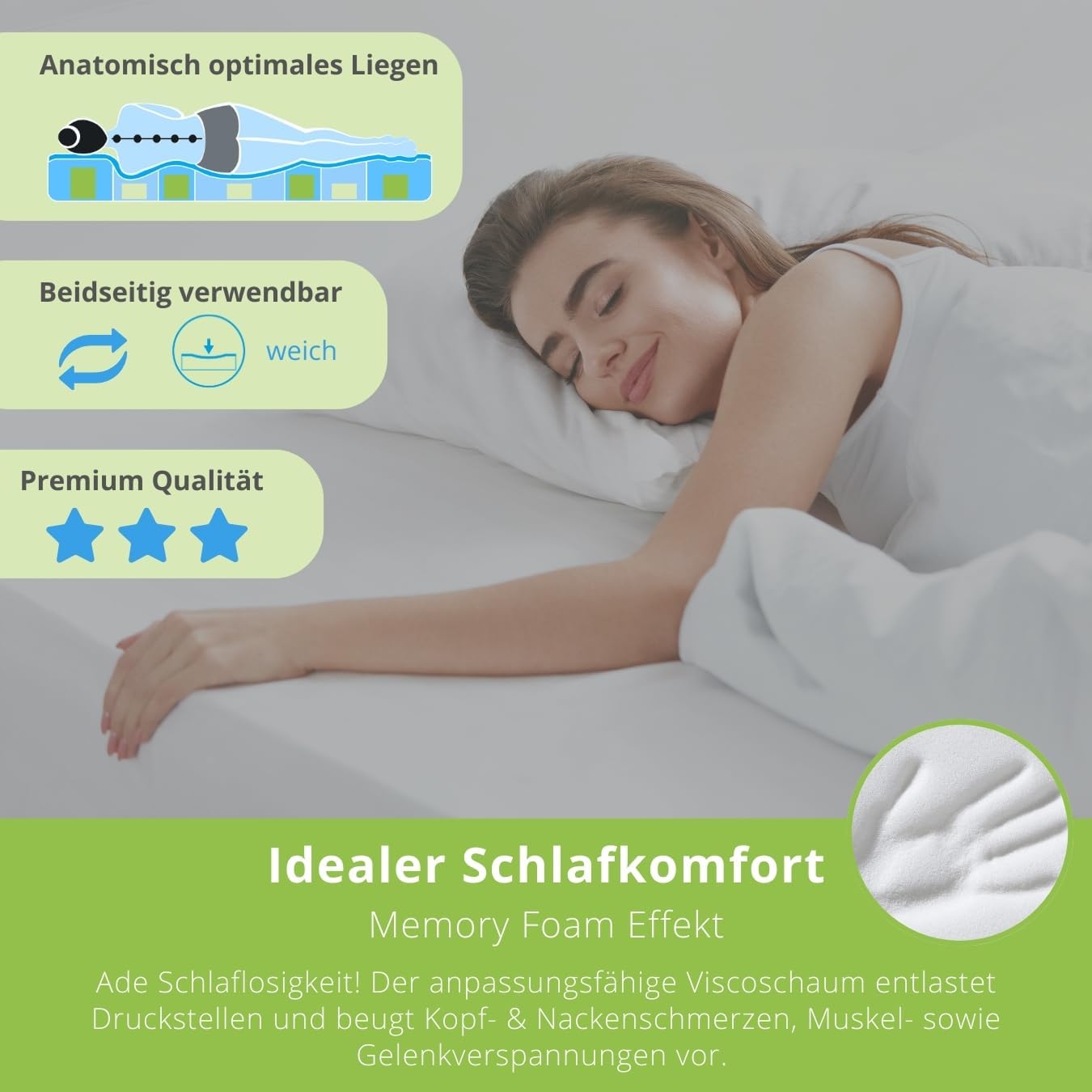 Viscoschaum Matratzentopper 90x200 cm, 90 x 200 ; Viscoschaum