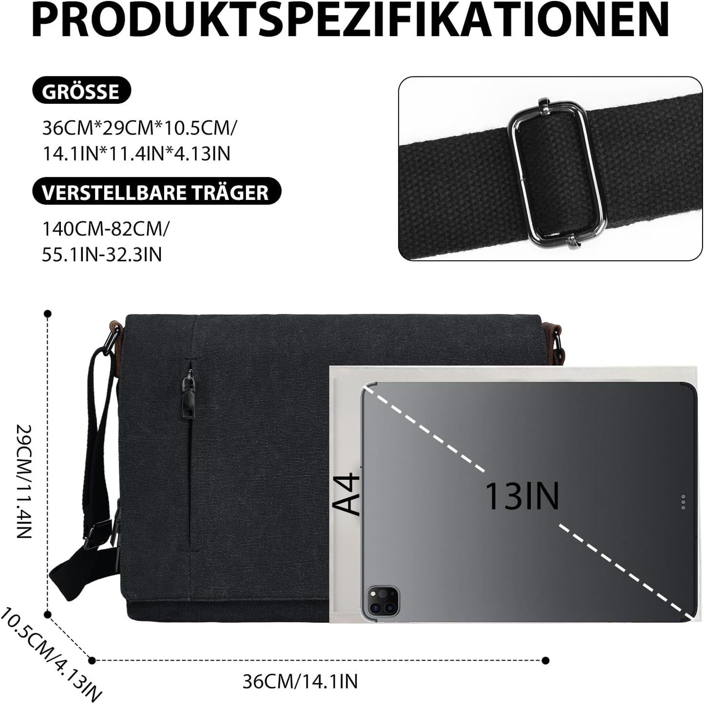 Laptoptasche für Herren, 14 Zoll Schwarz
