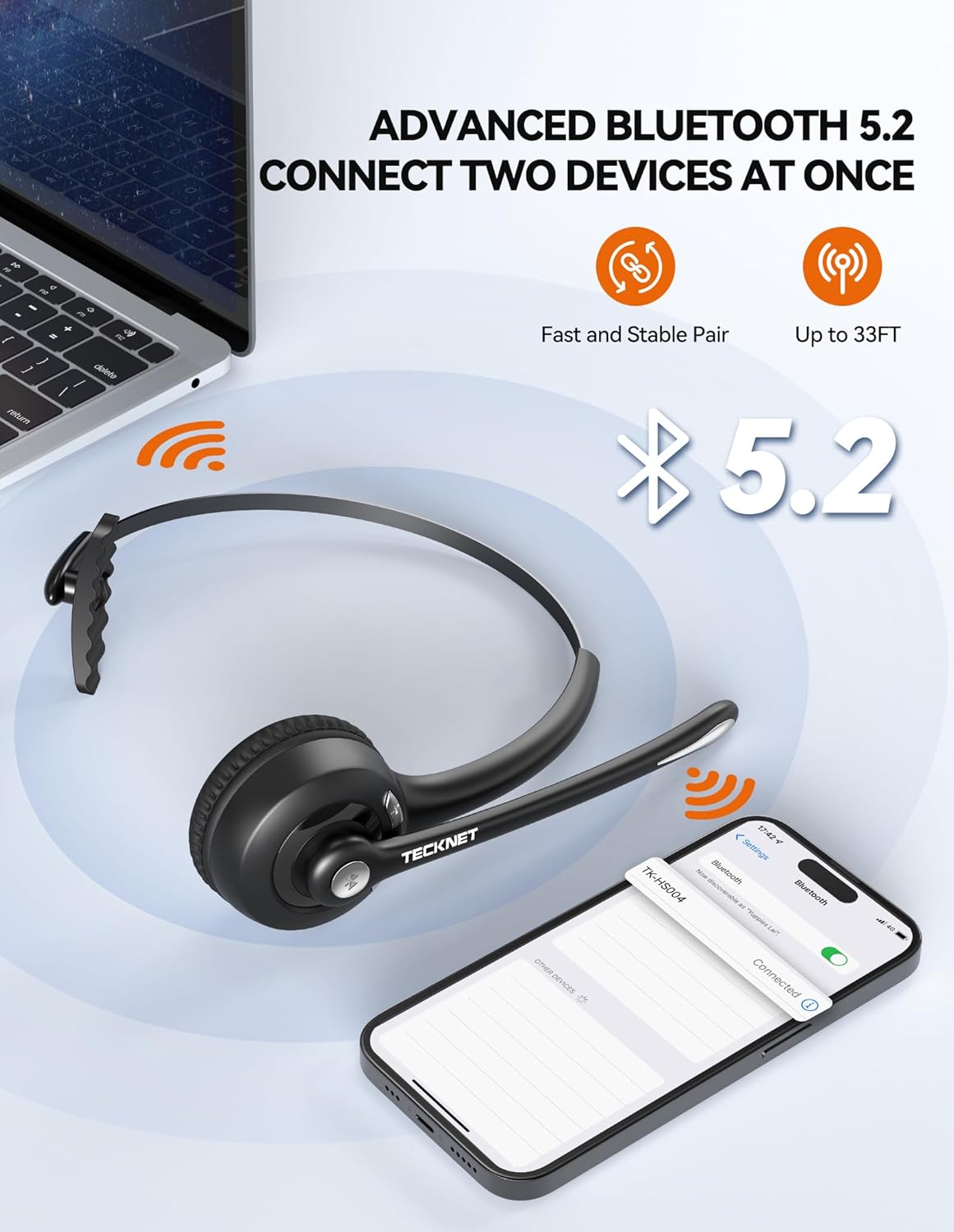 Bluetooth Headset HS004 mit Rauschunterdrückung, Black Bluetooth