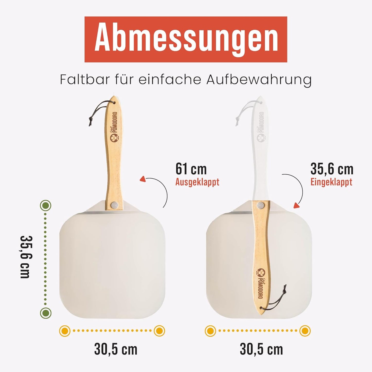 Pizzaschieber mit klappbarem Griff, 30,5 x 35,6 cm (Nur Schieber)