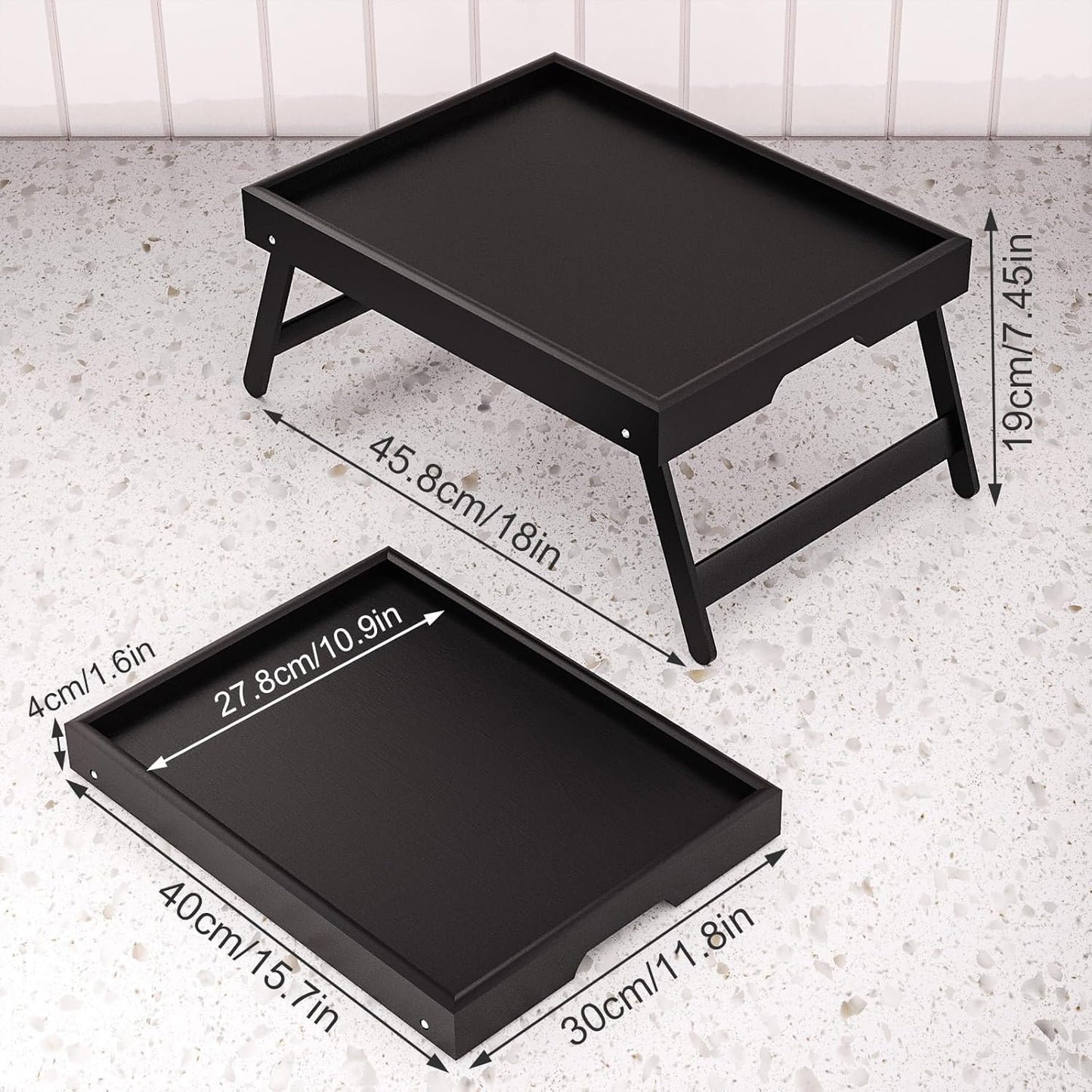 2er-Pack Betttabletts mit klappbaren Beinen, Set zwei Schwarz