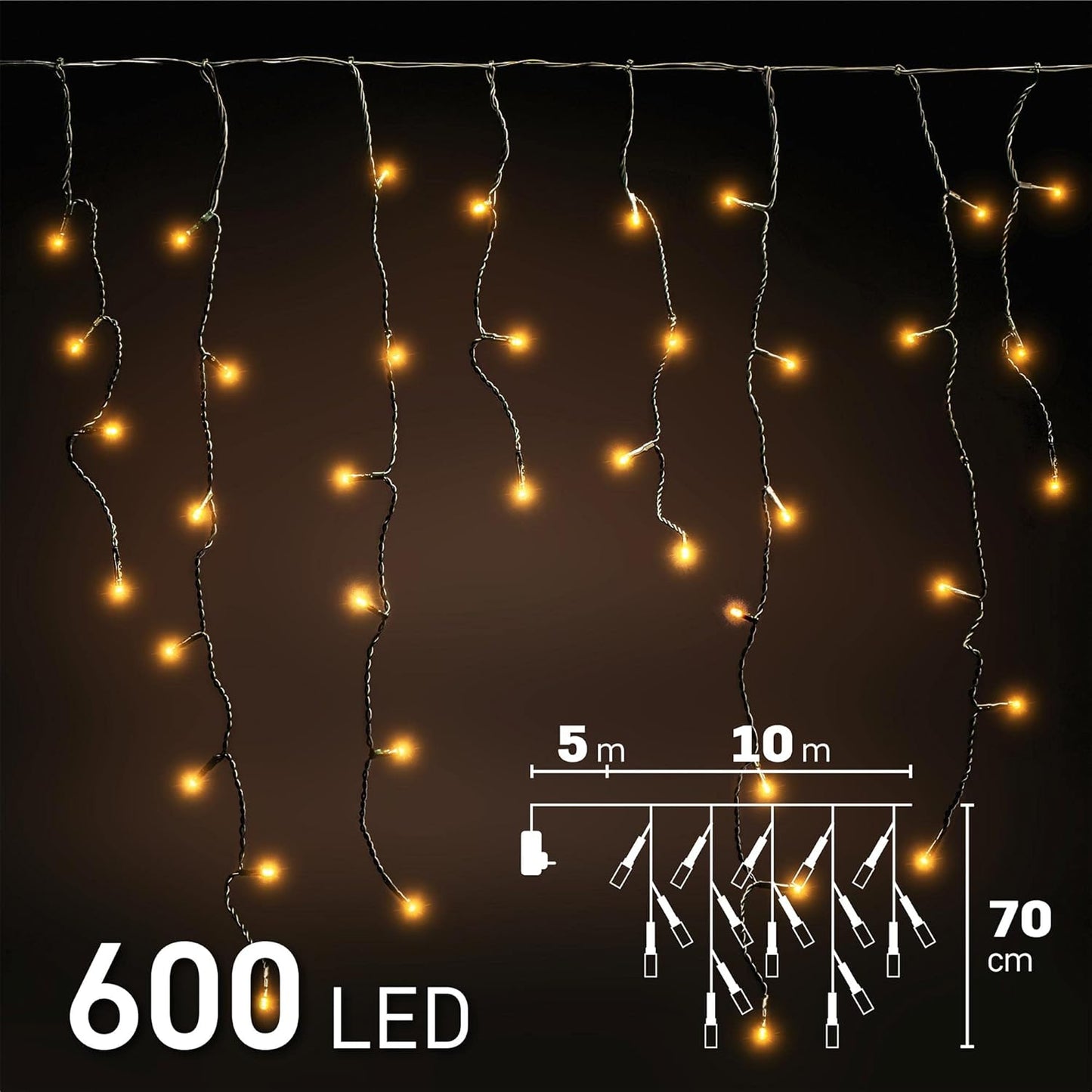 Eisregen LED-Lichterkette, 600 LEDs mit 8 Modi, Eisregen 10 Meter / 600 LEDs