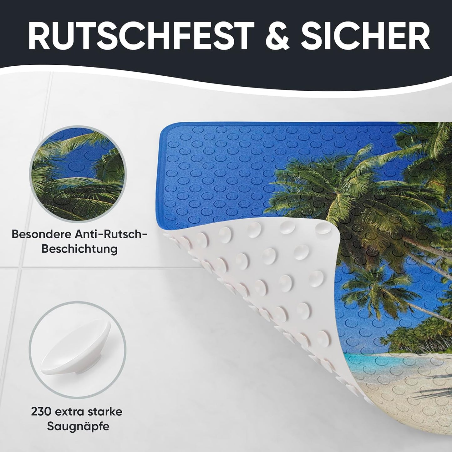 Rutschfeste Badematte für Dusche & Badewanne (53x53 cm), Karibik