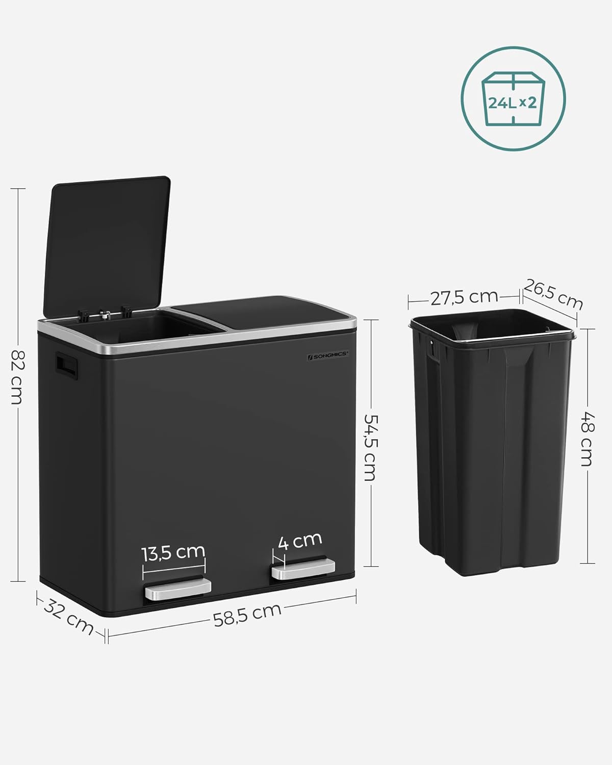 Mülltrennsystem, Tintenschwarz ; 2 x 24 L