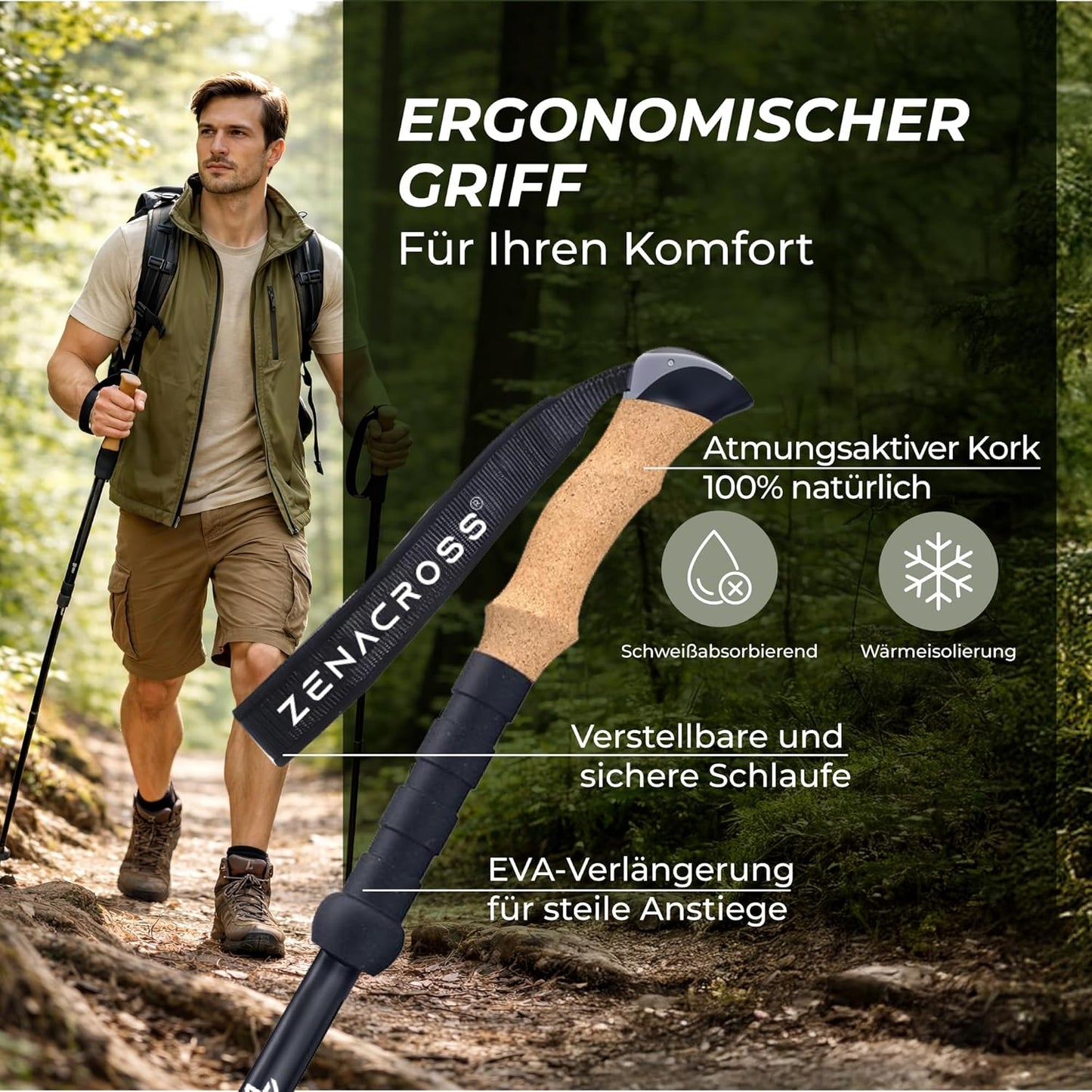 Trekkingstöcke mit Korkgriff, Aluminium