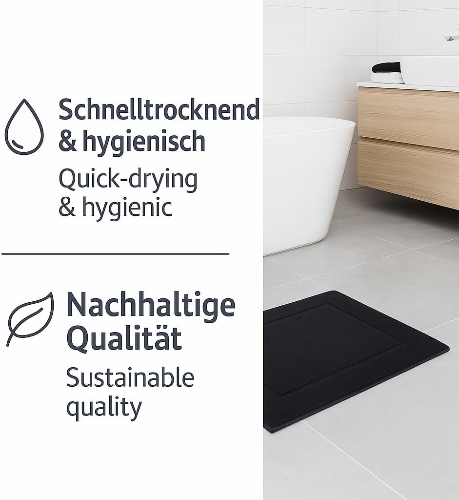 2er-Set Badematten, 50x70 cm, 2x Badvorleger Schwarz