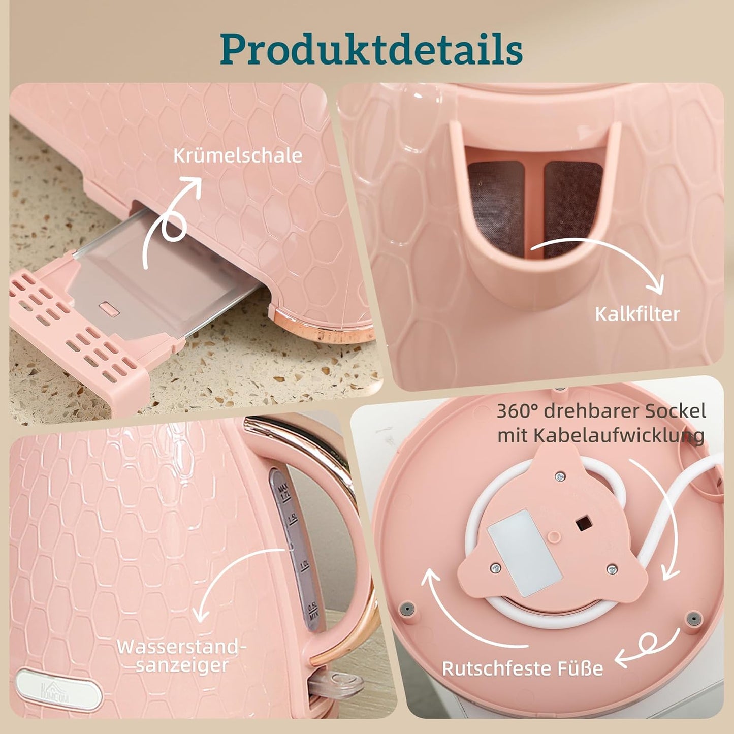 Wasserkocher- und Toaster-Set, Rosa