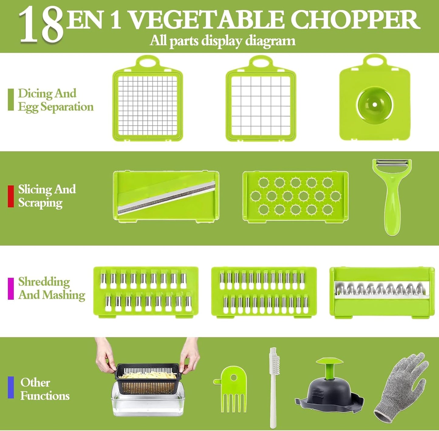 18-in-1 Gemüseschneider & Hobel mit Zubehör-Set, Grey Green