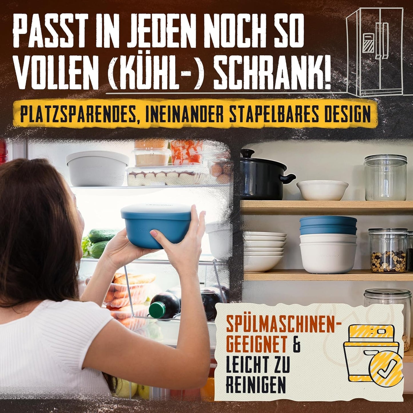 4er-Set Pizzaballenbox mit Deckel, 4 Stück olive+grau