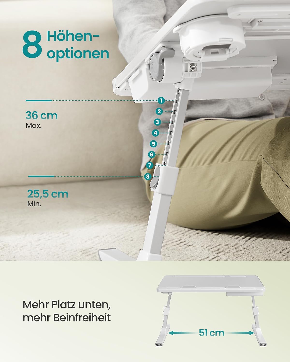 Laptoptisch mit Getränkehalter und Schublade, Grau