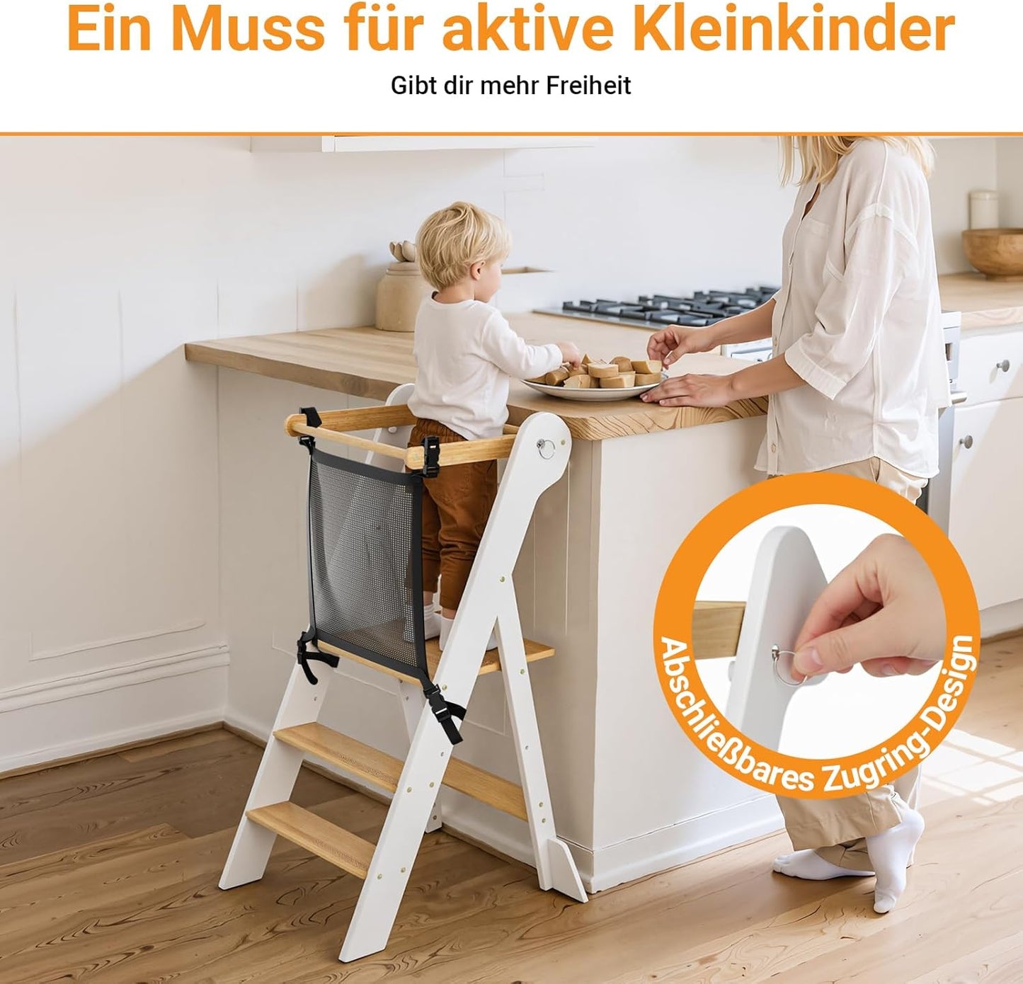 Klappbarer Lernturm, L Weiss & Natur