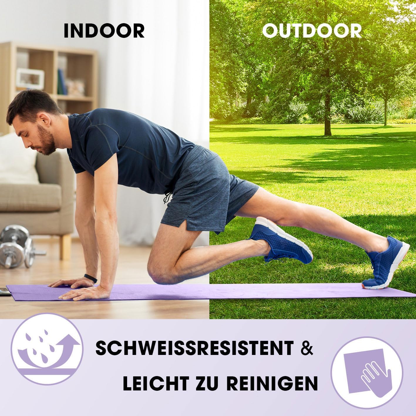 Gelenkschonende Fitnessmatte für Indoor/Outdoor (183x61cm), 183 x 61 x 1,5 cm Violett