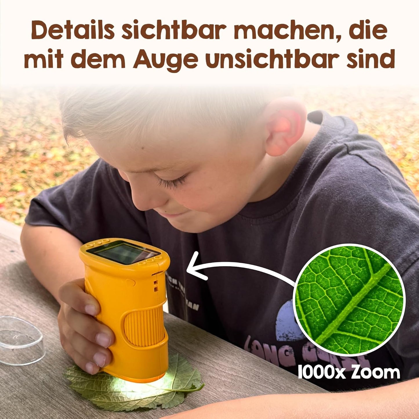 Digitales Kinder-Mikroskop mit HD-Bildschirm, Gelb