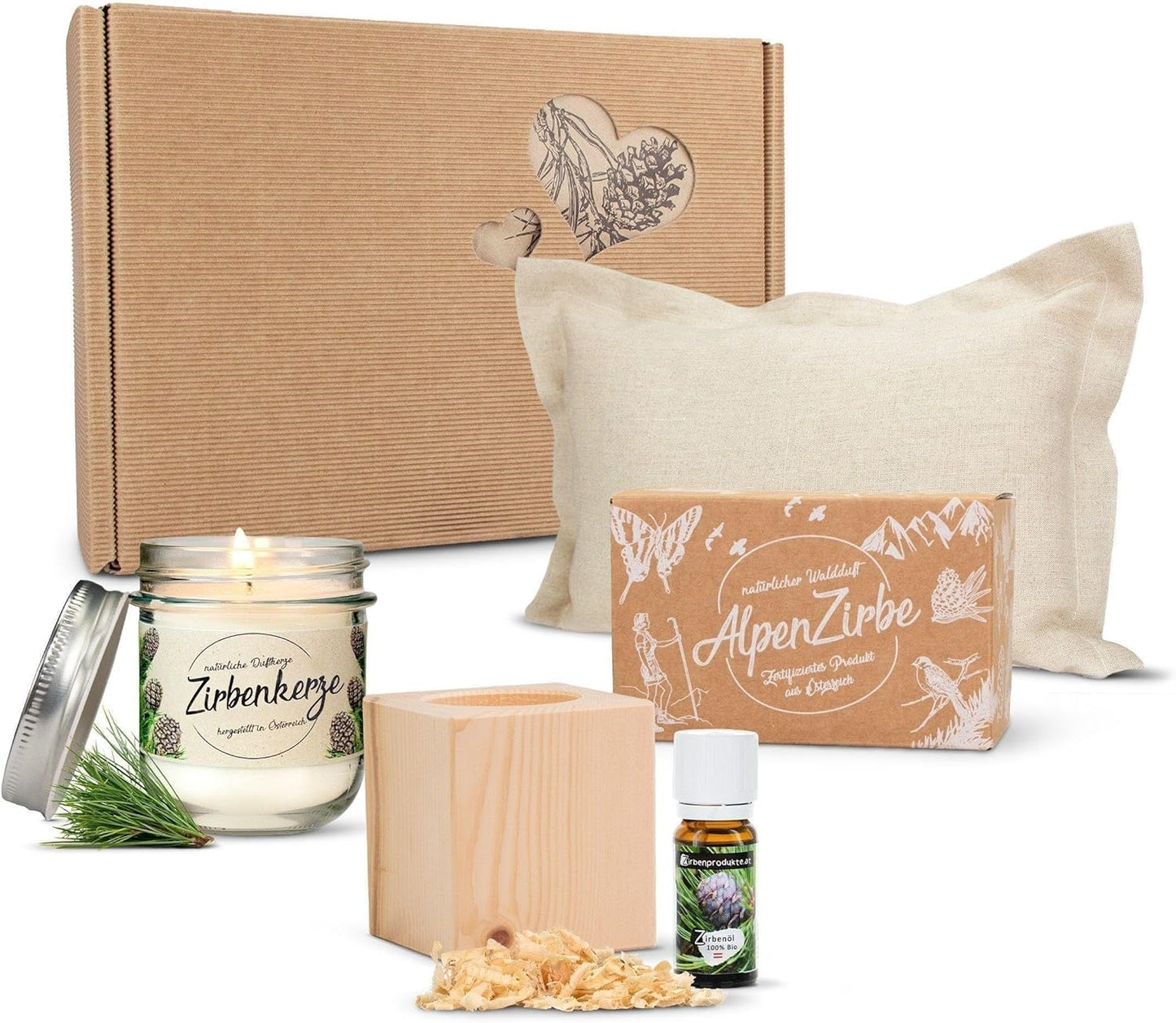 Geschenksbox mit Zirbenkissen & Duftkerze