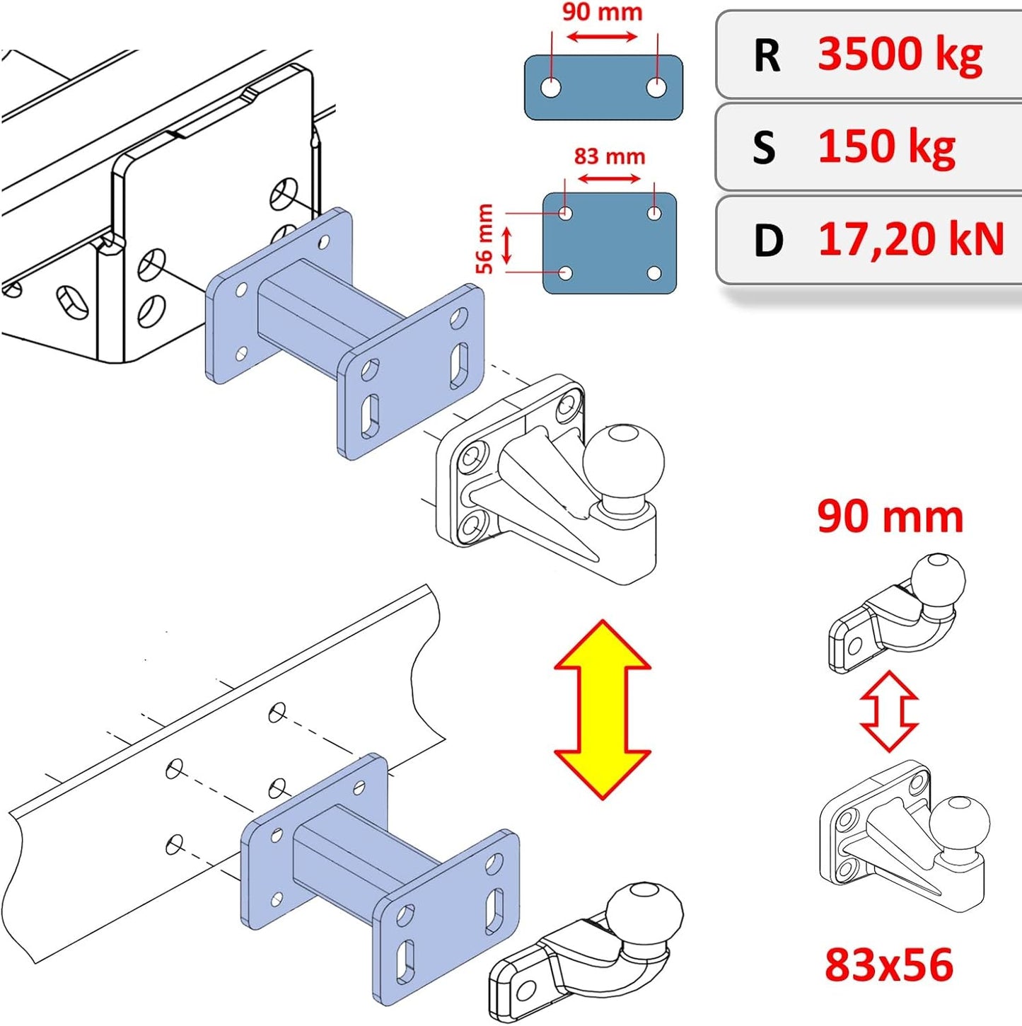 Adapter Verlängerung für Anhängerkupplung, 75 mm