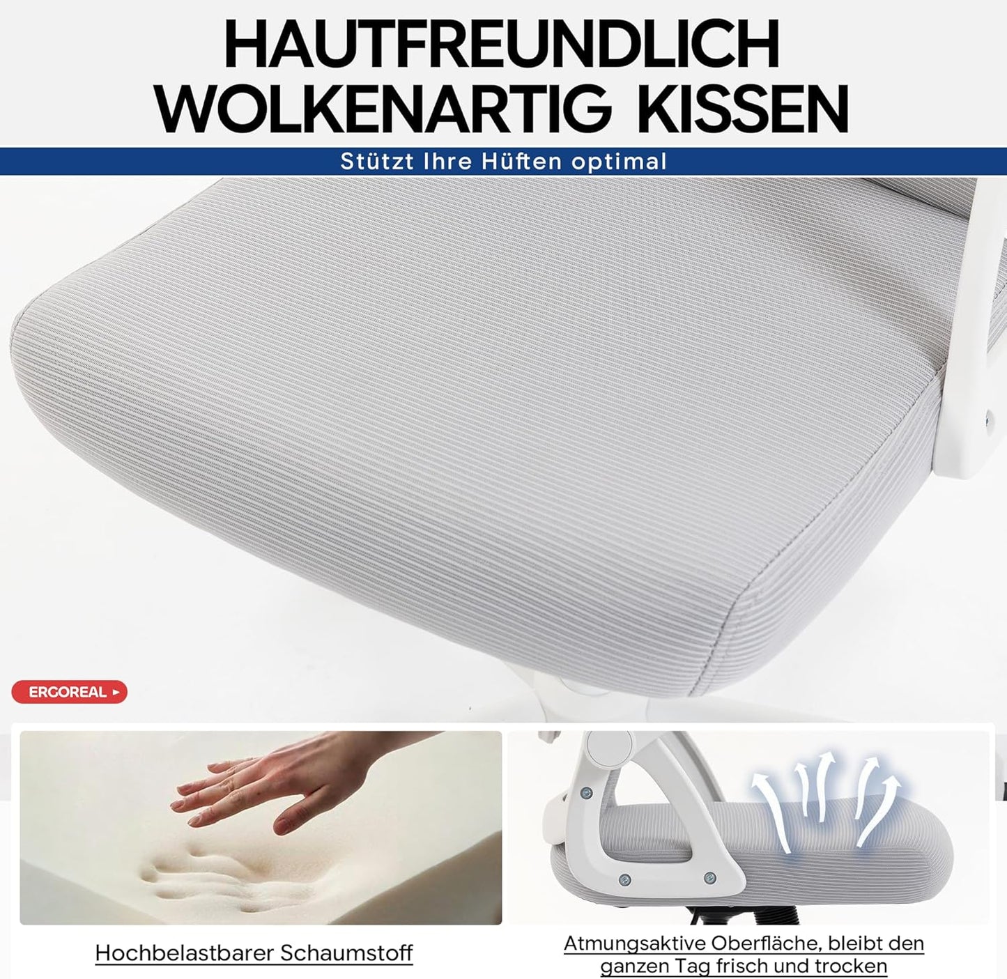 Ergonomischer Bürostuhl, Grauweiss-kopfloses Kissen