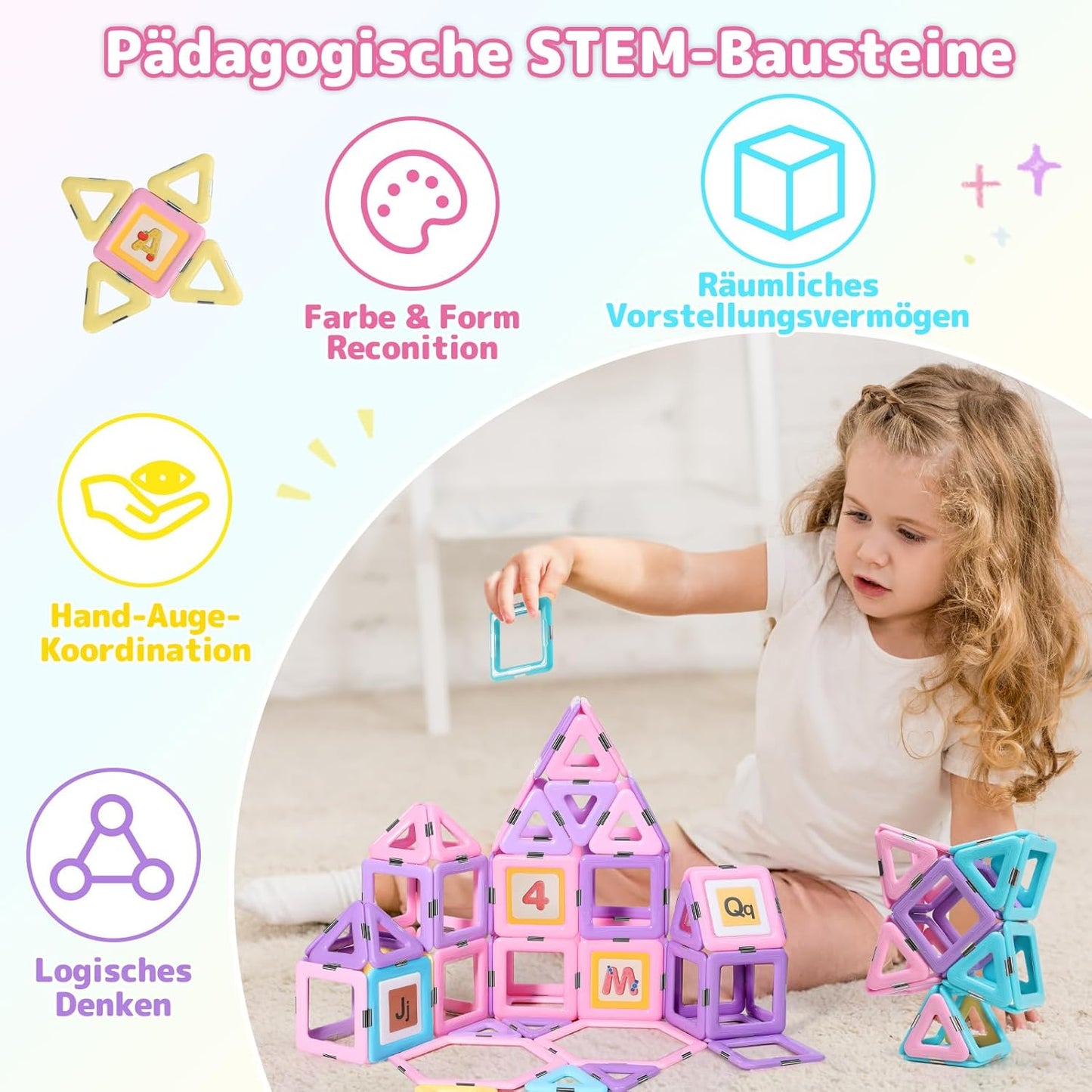 Magnetische Bausteine-Set für Kinder (120 Teile), 120 PCS Macaron
