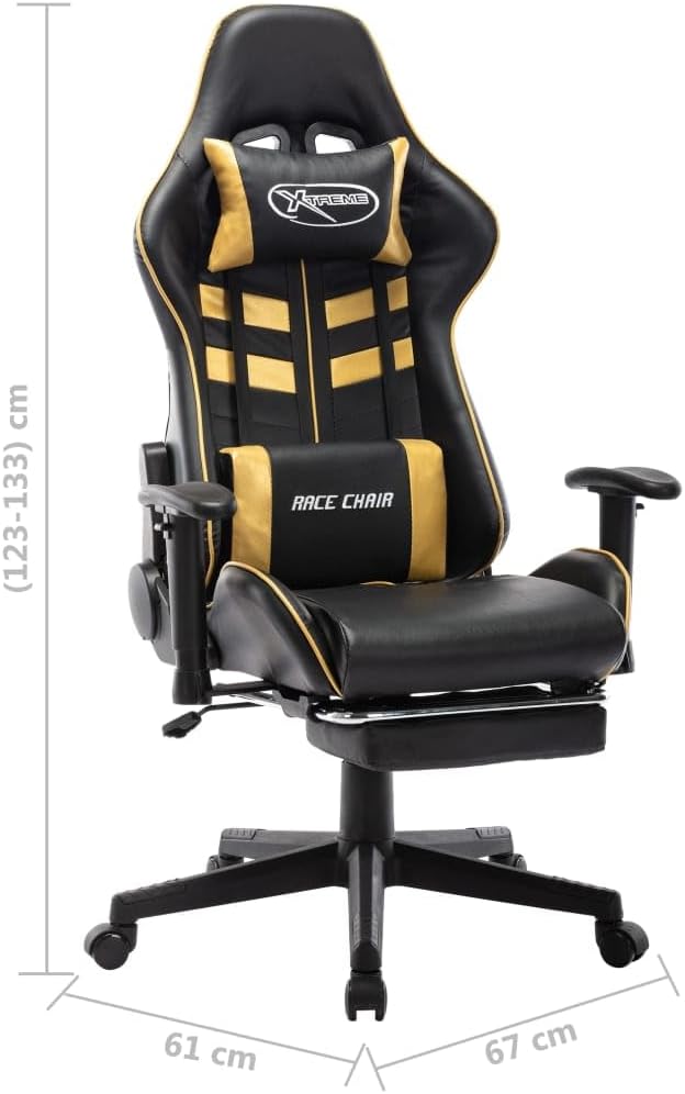 Höhenverstellbarer Gaming-Bürostuhl mit Fussstütze, Schwarz und Golden