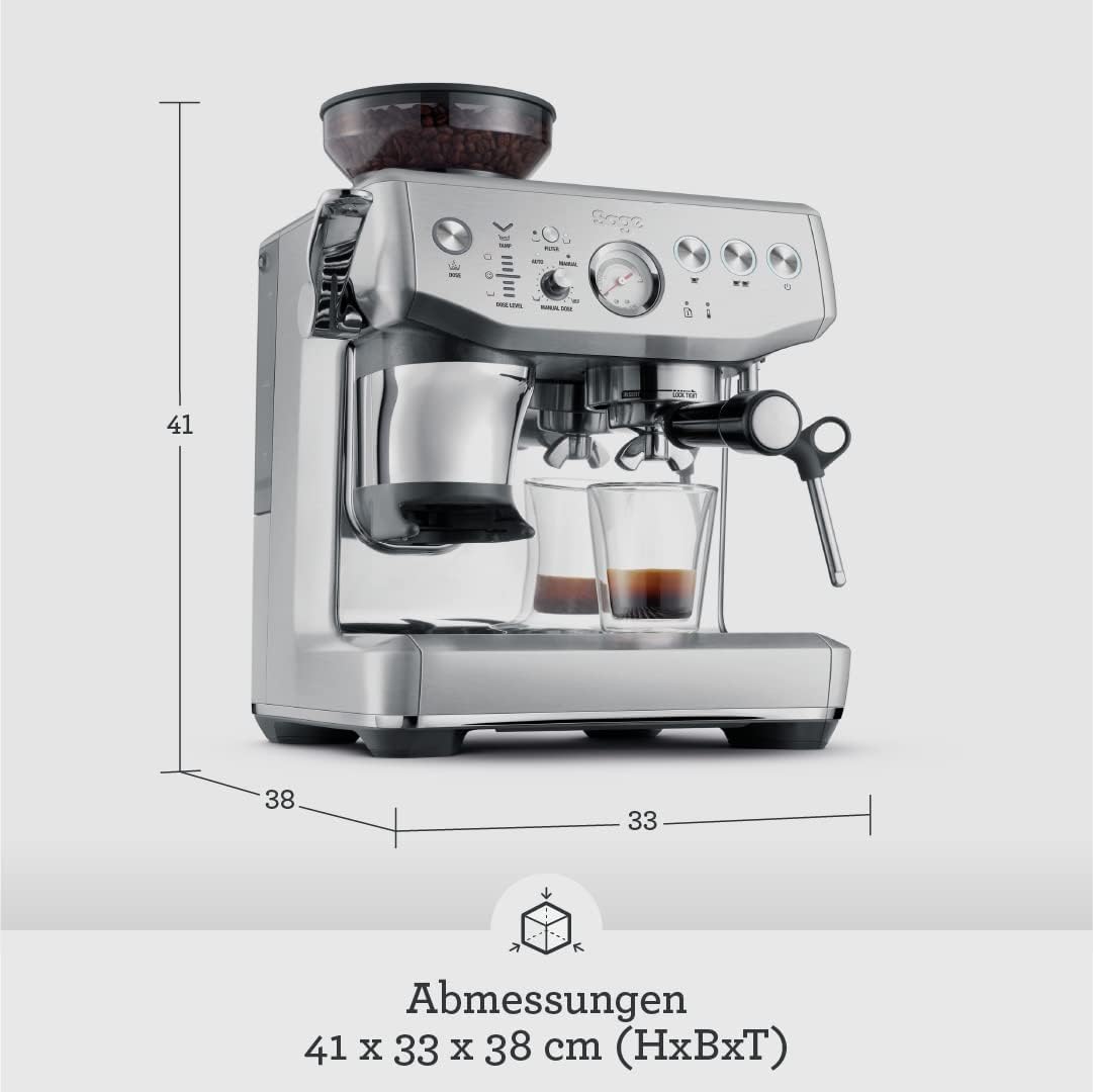Espressomaschine mit manuellem Milchaufschäumer & Mahlwerk, Gebürsteter Edelstahl