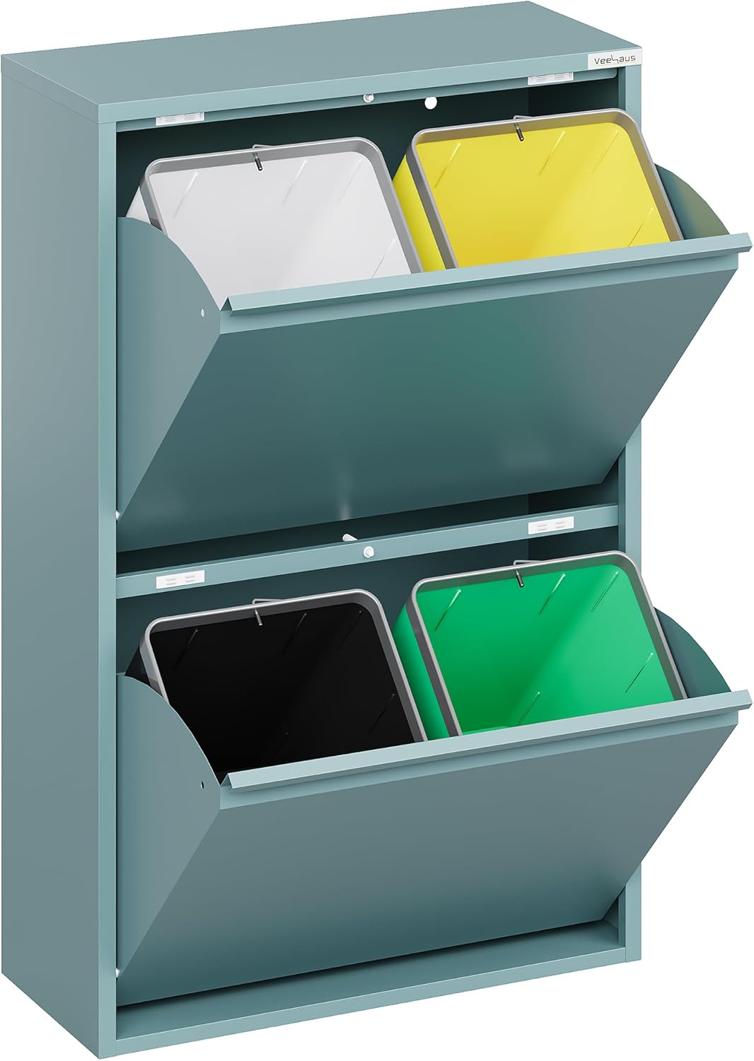 Mülleimer mit Klappdeckel, 60 L, 4 X 15 L Blau