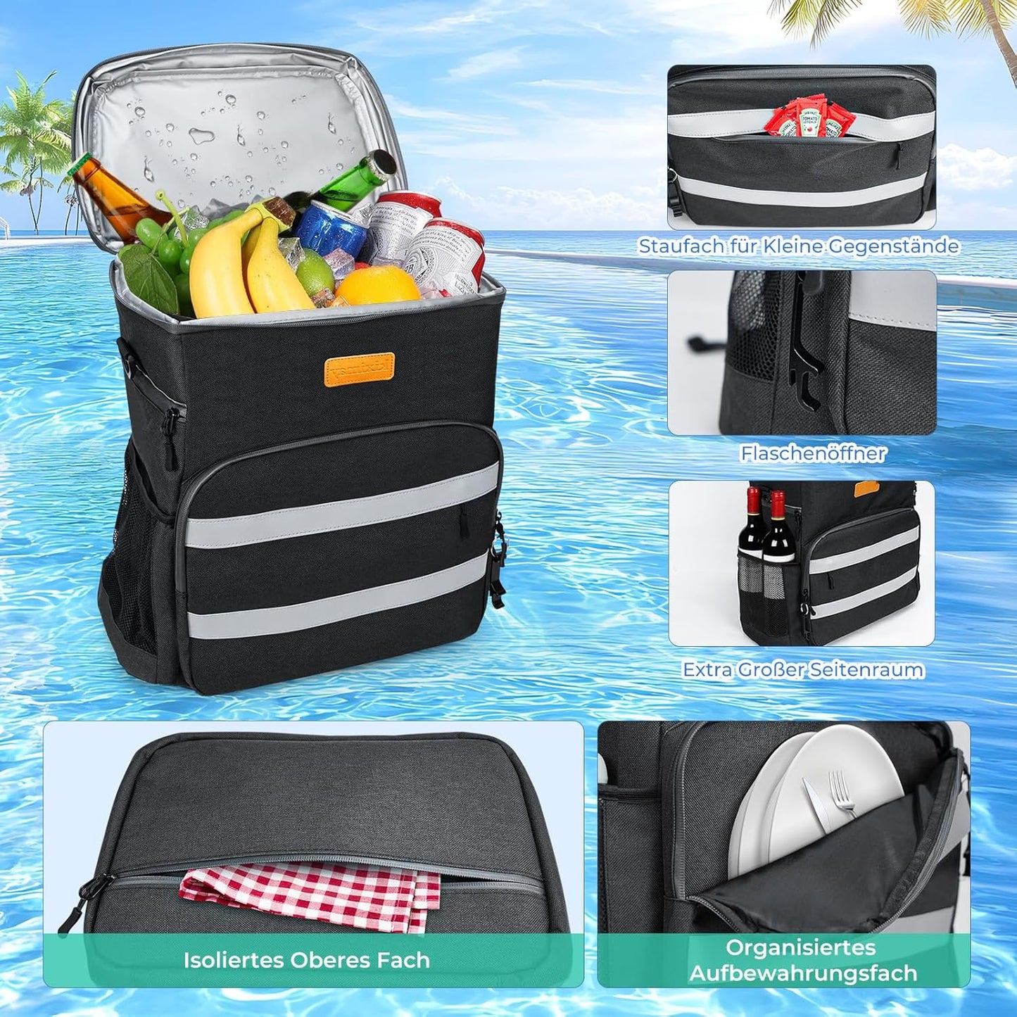 Faltbare Kühltasche für Picknick & Camping, Schwarz