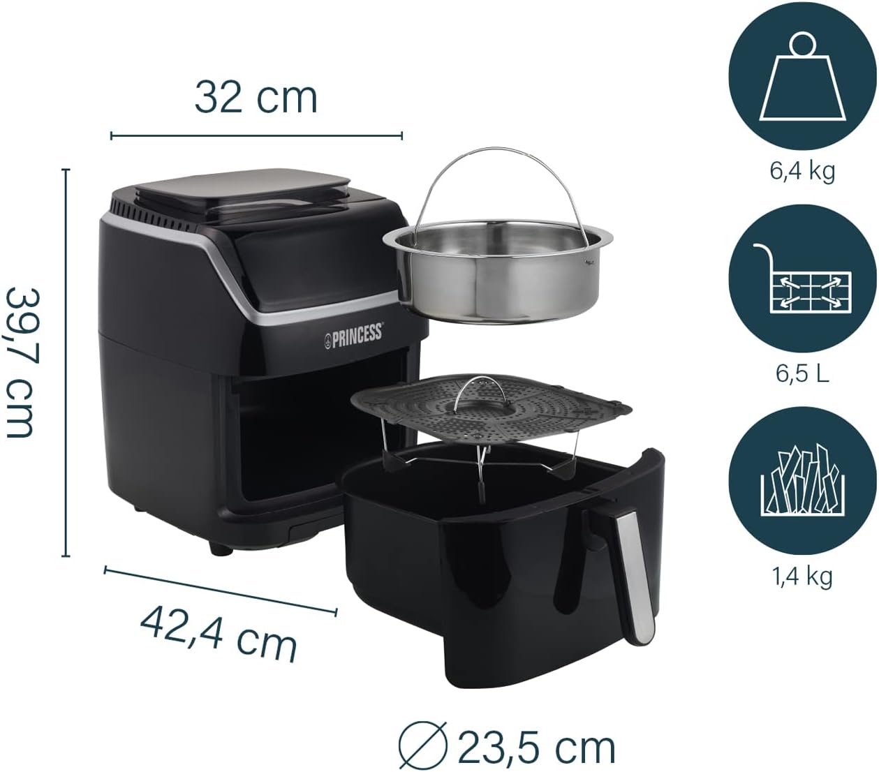Dampf-Heissluftfritteuse 2-in-1, 6 L Ohne Zubehör-Set