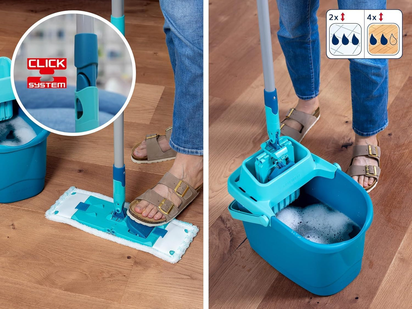PowerClean Wischmopp-Set mit Mikrofaser-Bezügen, Nassreinigung PowerClean Set mit Extrabezug