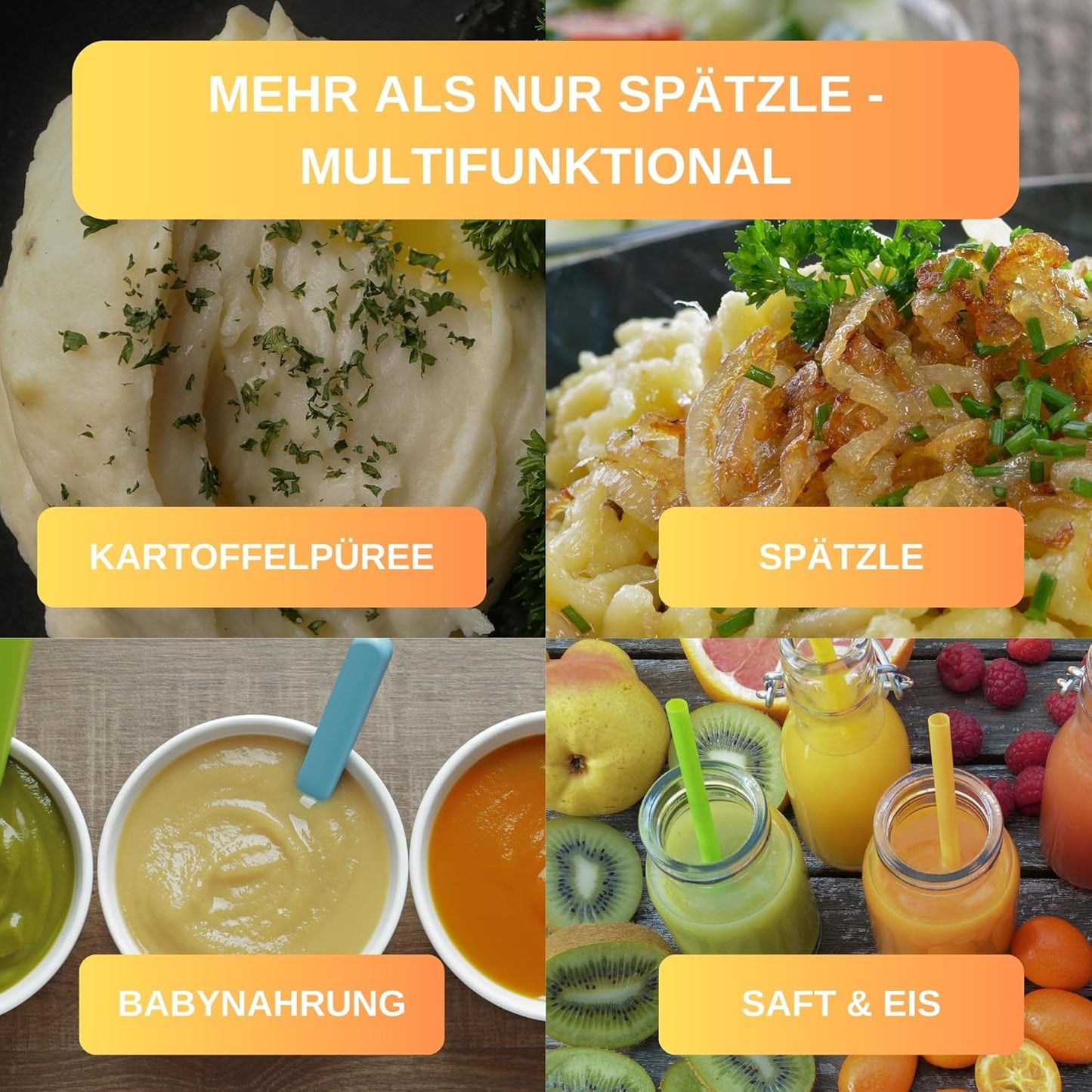 Spätzlepresse, Knöpfle - Rundloch Anthrazit