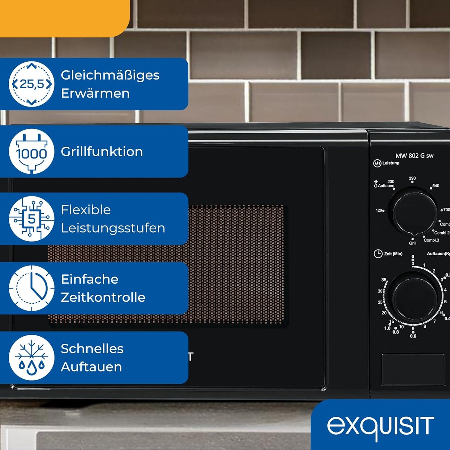 MW 802G Mikrowelle mit Grill, Schwarz