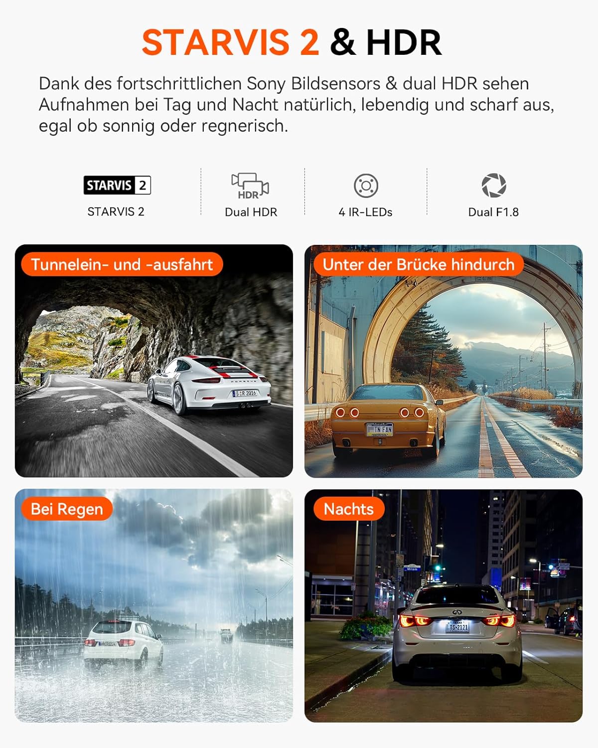 Dual-Dashcam N2X mit GPS & Sprachsteuerung, N2X