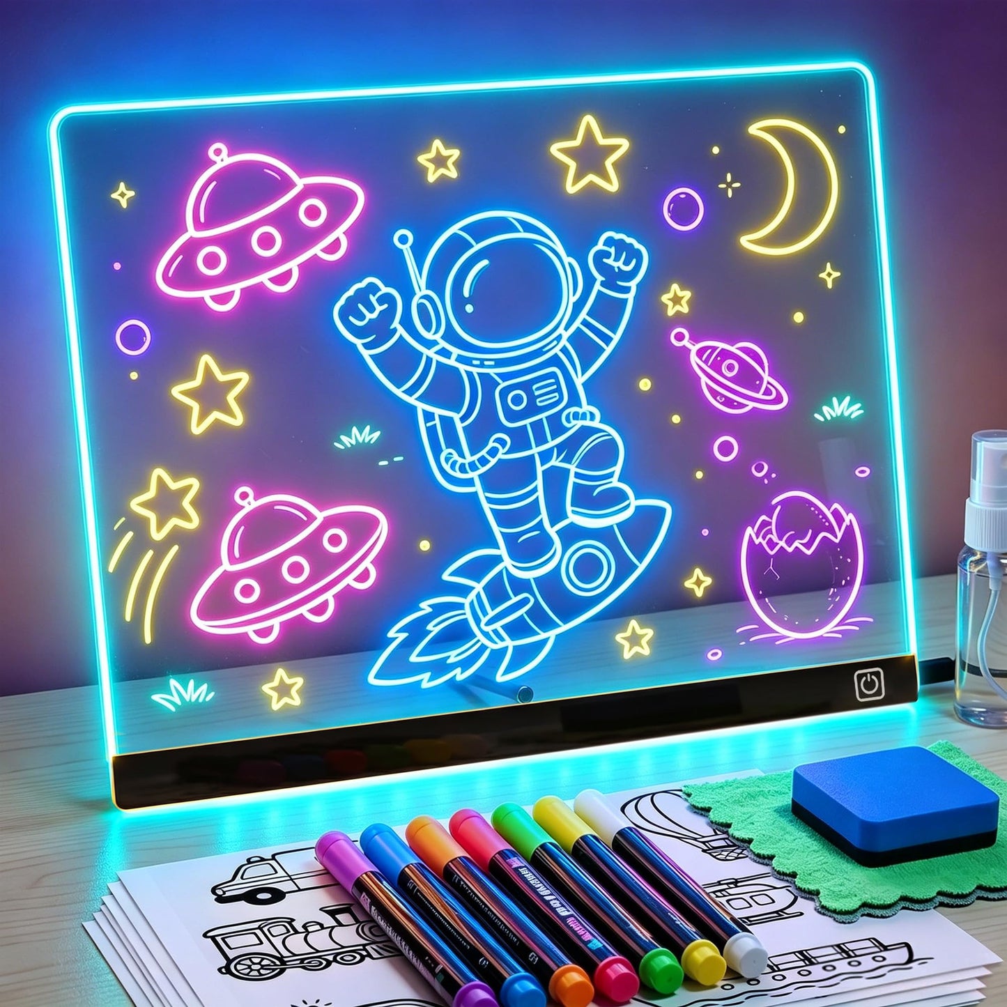 LED-Zeichentafel für Kinder, Schwarz 16 Zoll