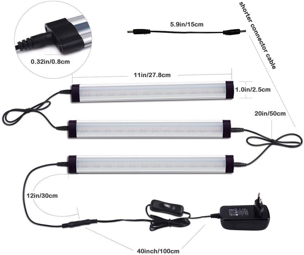 Unterbauleuchte LED Dimmbar 3er-Set mit Schalter, Kaltesweiss 3-Bar-Kit