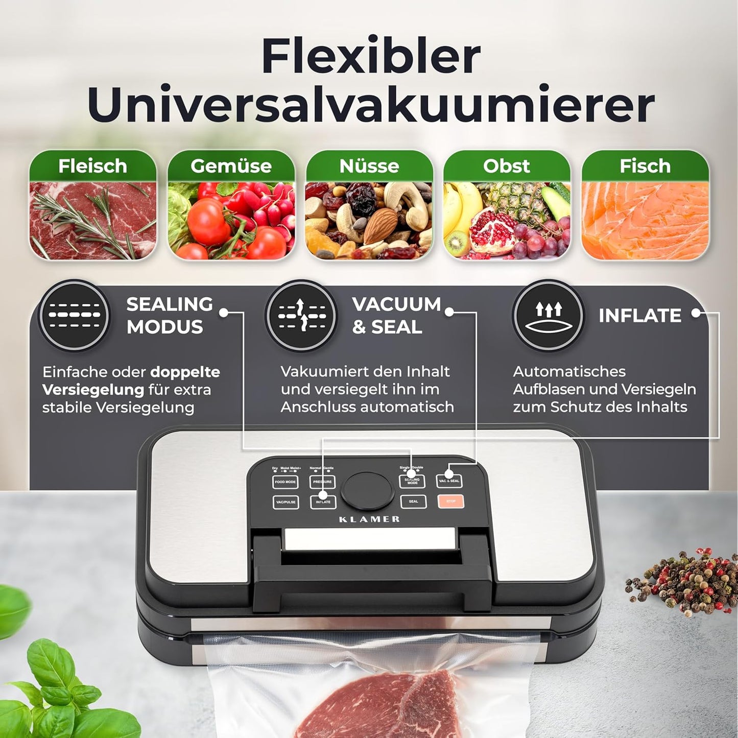 Vakuumiergerät Pro 125 mit doppelter Versiegelung, Vakuumierer Pro 125