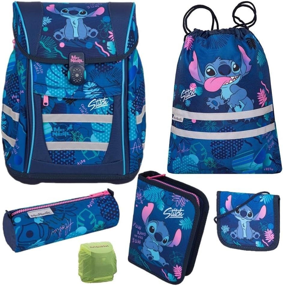 Schulranzen-Set für Erstklässler, Disney Stitch 6-teilig mit Federmappe