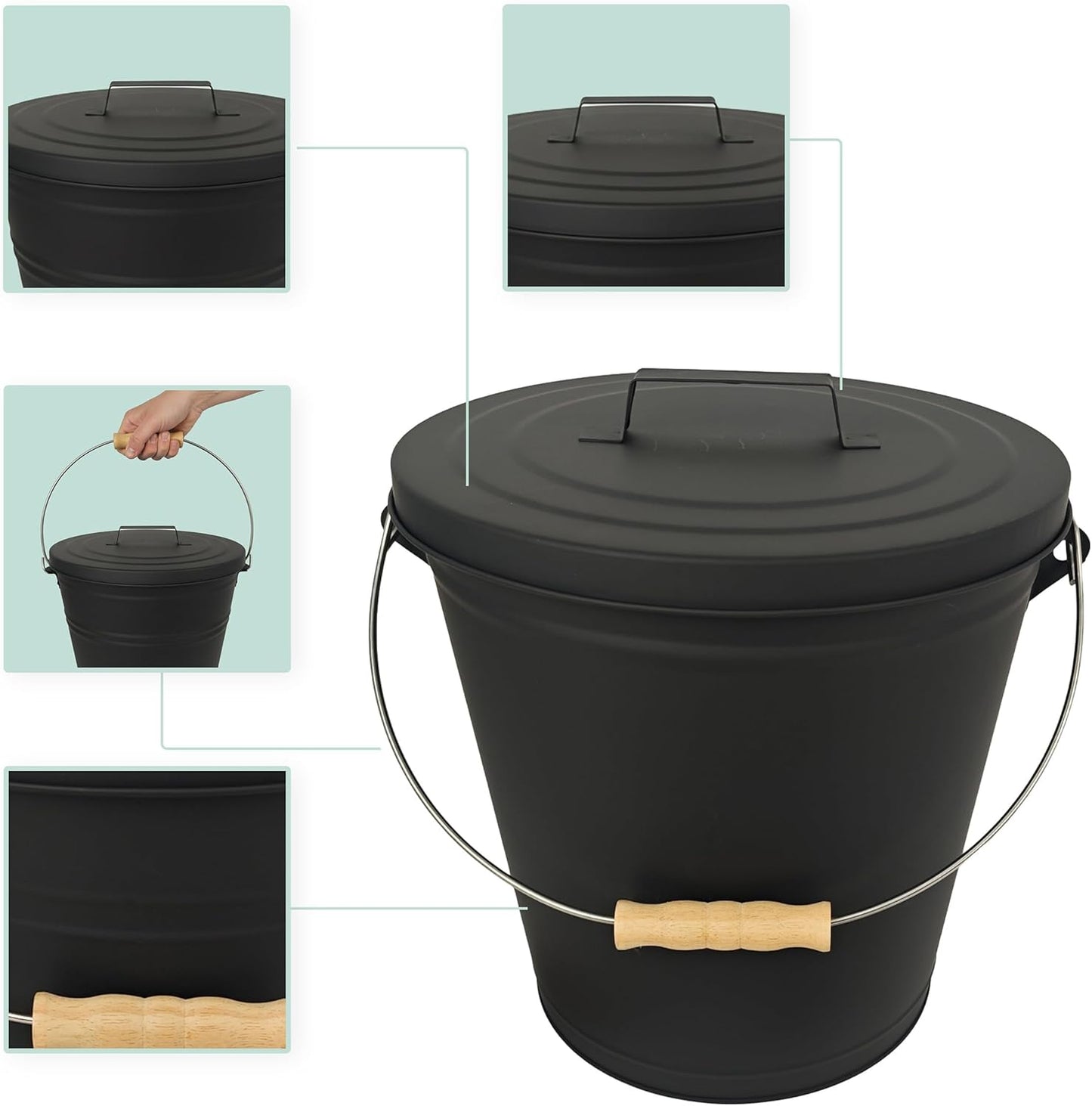 Ascheeimer-Set mit Besen & Schaufel, 20 Liter