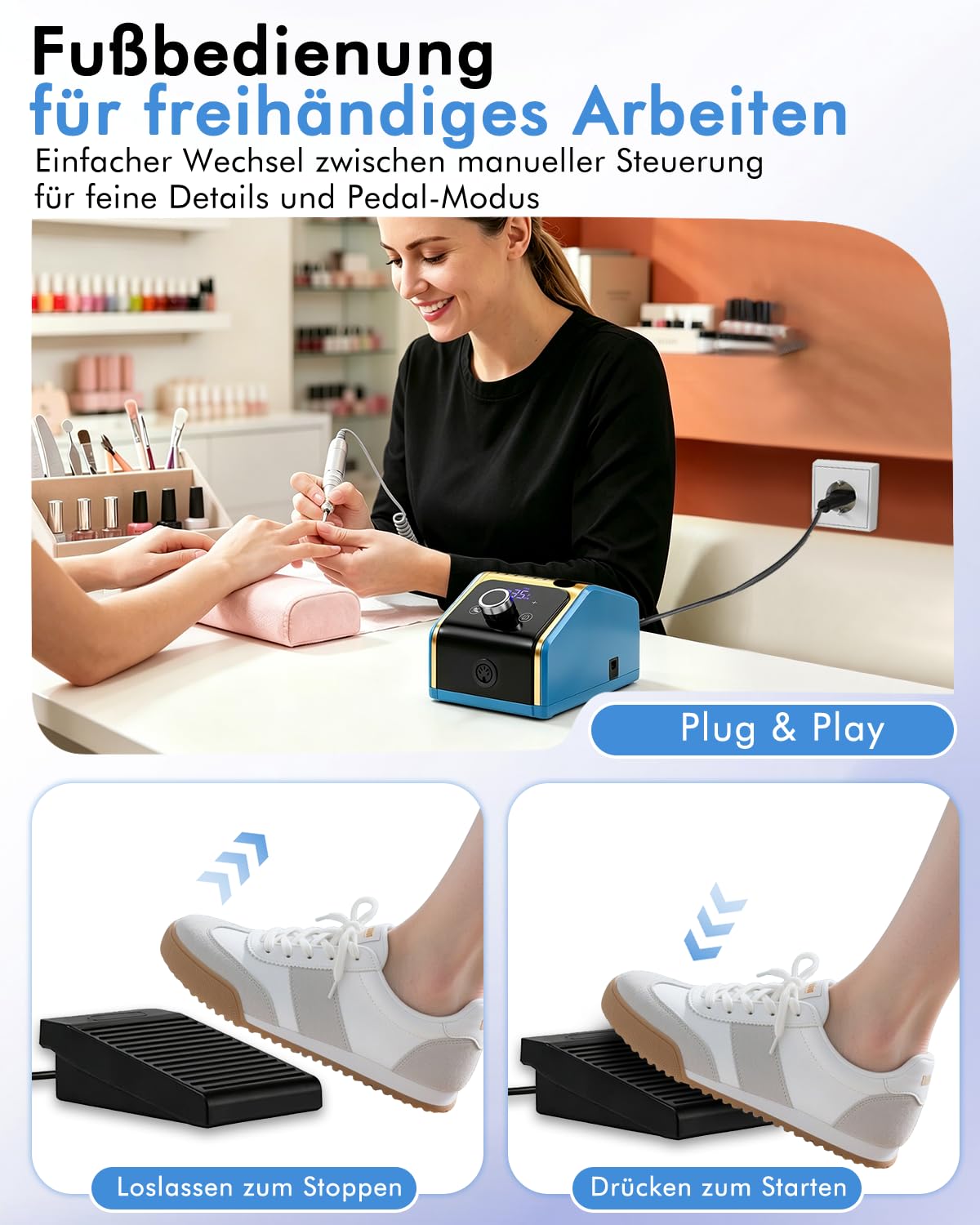 Elektrische Nagelfräsmaschine 35.000 U/min Set, Blau