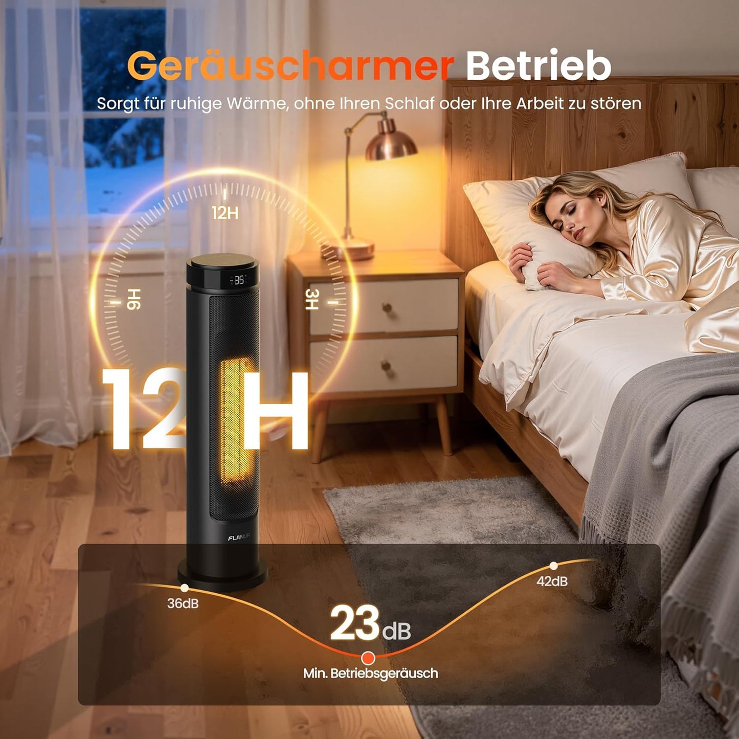 Turmheizlüfter mit Fernbedienung, 60cm Schwarz