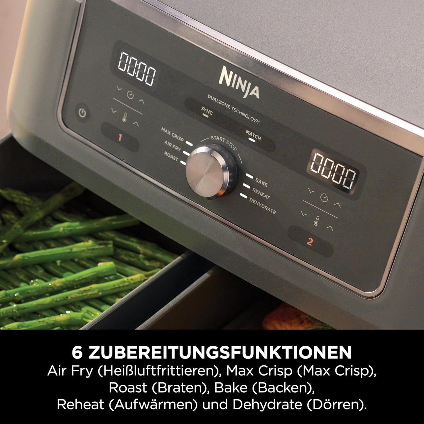 Dual Zone Digital Air Fryer mit 2 Schubladen (9,5L), Metallic Grau 9,5l